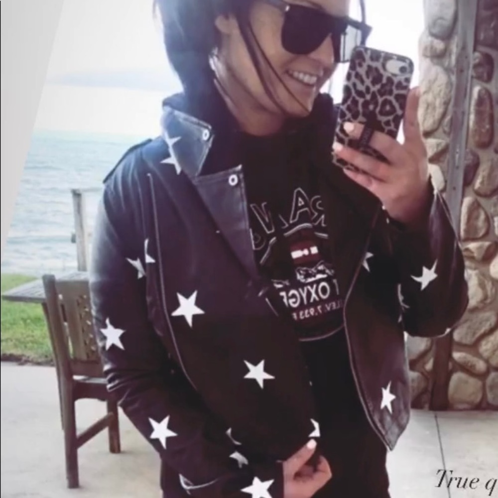 Star Faux Leather Jacket size L
